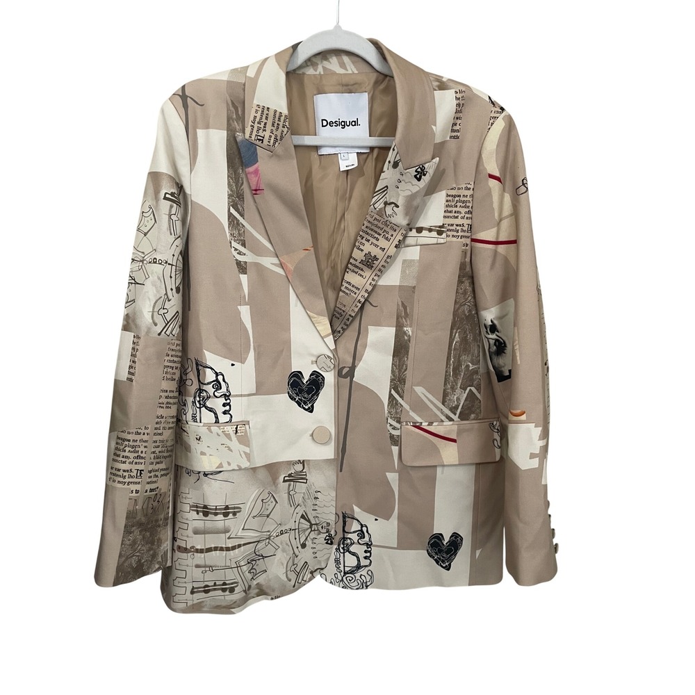 Desigual x Christian Lacroix Newsprint Collage Graphic Blazer Jacket Size L
